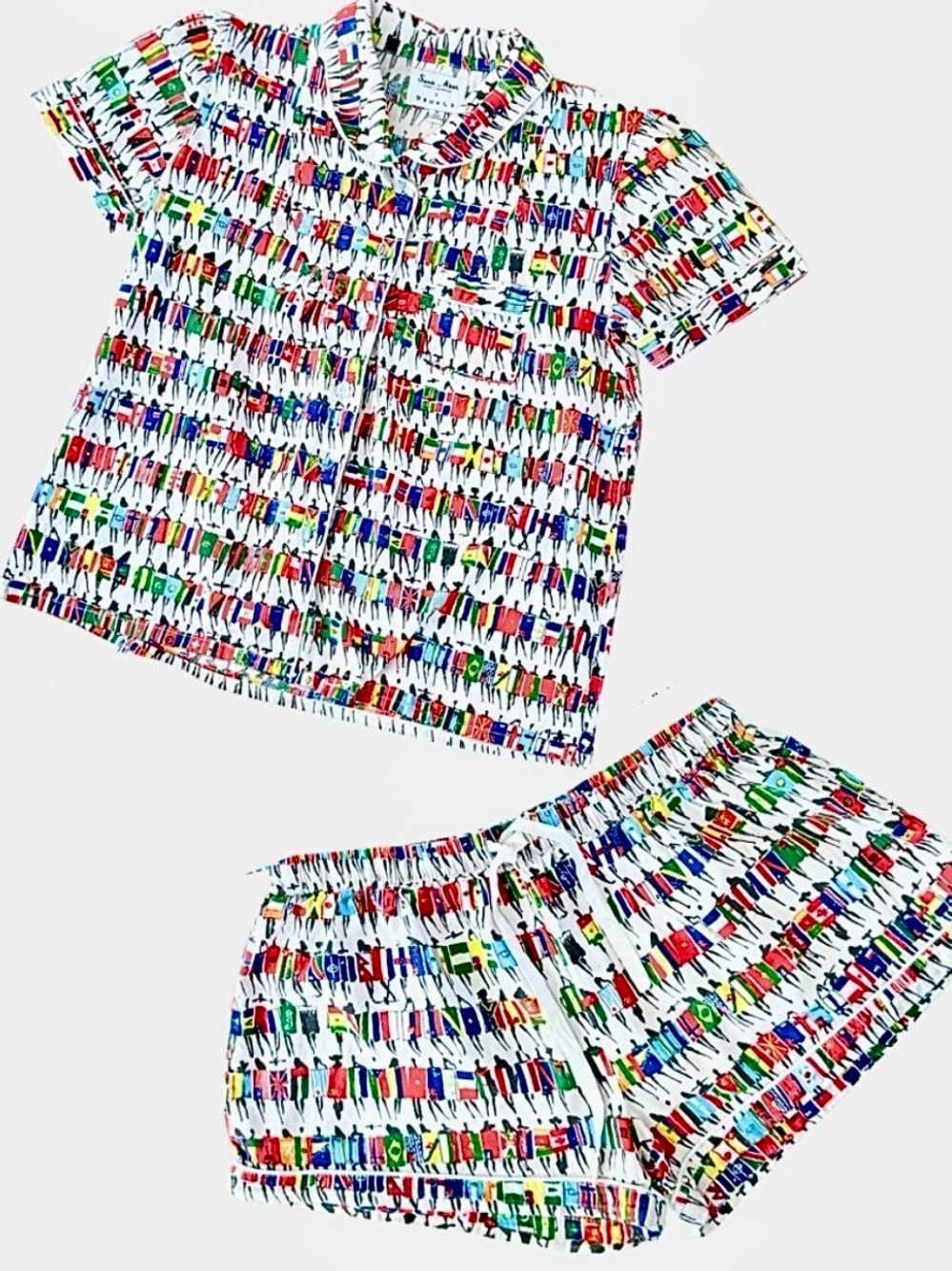 100% Cotton PJ Set Medium Sant and Abel Shorts and Top World Flags Colorful